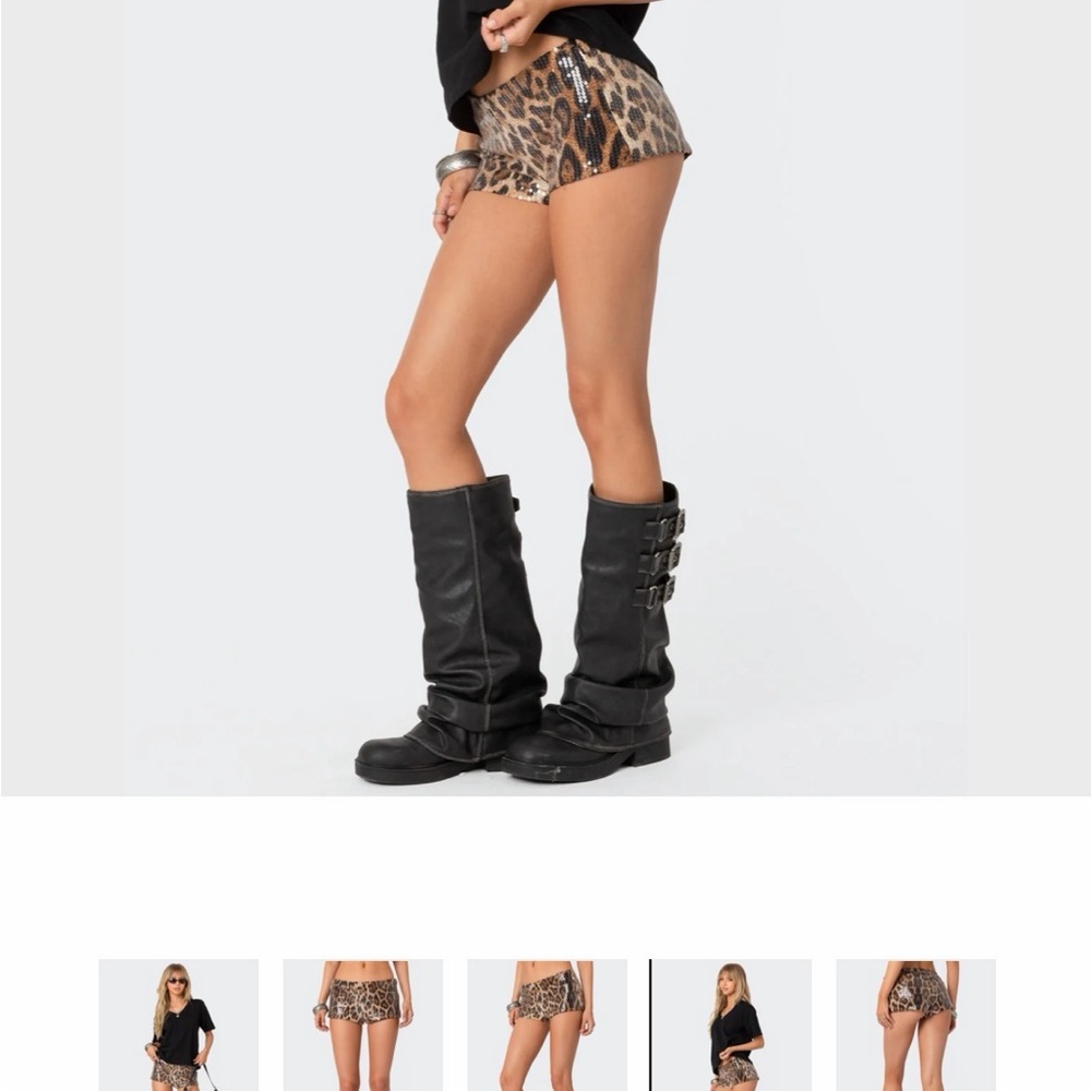 Edikted Cheetah Print Sequin Shorts